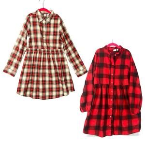 Gap Kids Red Tartan Plaid Buffalo Check Flannel Dresses Girls L 10-12 100%Cotton